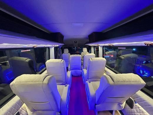 Luxury coach interior with ambient lighting